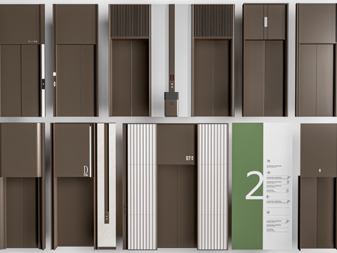 现代电梯厅 电梯门 电梯轿厢 升降电梯su模型