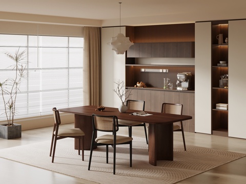  中古风餐厅 酒柜 餐边柜 餐桌椅3d模型 