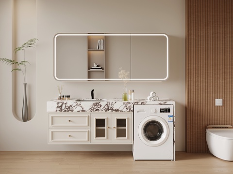  法式奶油风浴室柜 洗衣机柜3d模型 