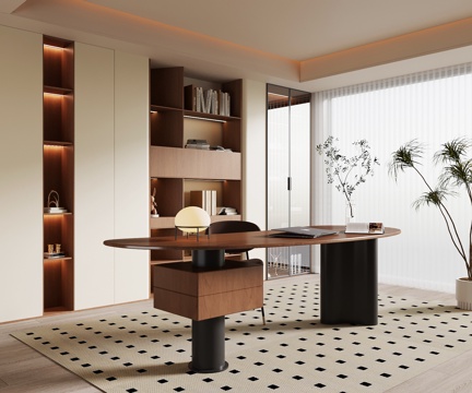  中古书房 书桌椅 书柜3d模型 