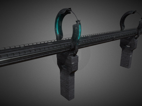  科幻有轨电车火车桥3d模型 