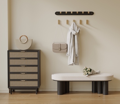 法式复古玄关 鞋柜 换鞋凳 衣架su模型