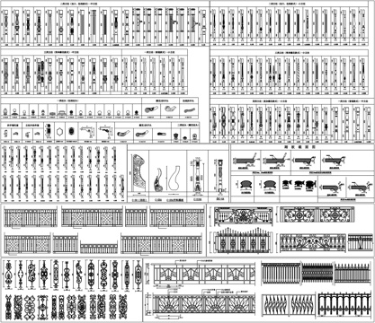 栏杆踢脚线铁艺护栏线角楼梯扶手CAD素材图库cad施工图