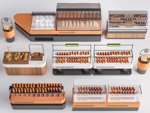 现代咖啡吧台 甜品店货架 收银台 服务台su模型