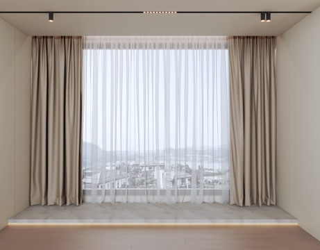  现代窗帘 纯色 素色 纱帘 通用窗帘免费3d模型 