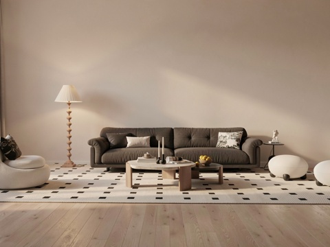 法式中古沙发组合_法式沙发茶几_中古风沙发茶几_皮质沙发su模型