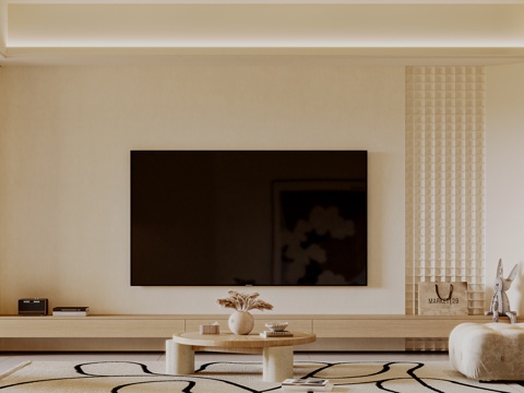  奶油风客厅餐厅 奶油风大平层3d模型 