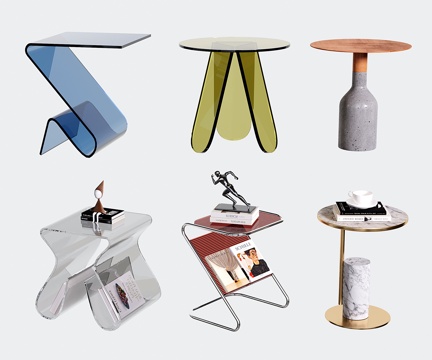 意式边几角几 轻奢小茶几 亚克力边几su模型