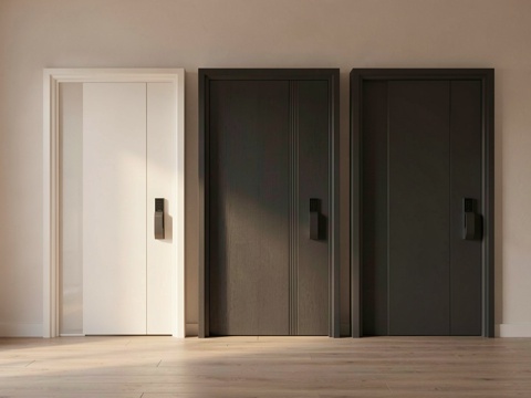 现代极简单开门 极简入户门 中古防盗门 通顶单开门 子母门su模型