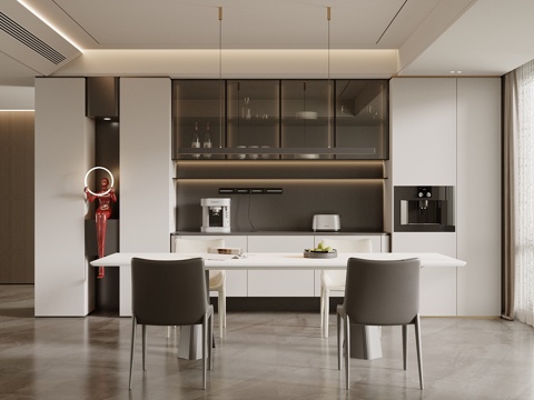  现代餐厅 餐桌椅 餐边柜3d模型 