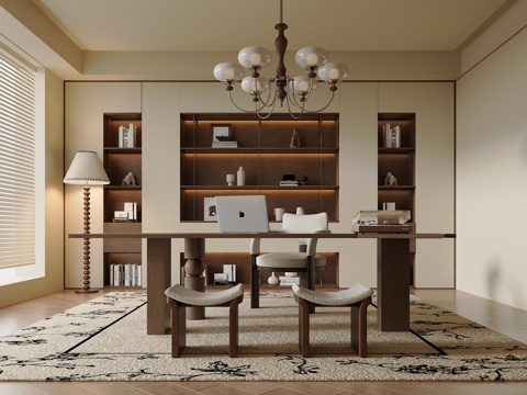 中古风书房su模型