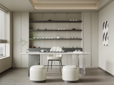 现代茶室 茶桌椅 茶柜su模型