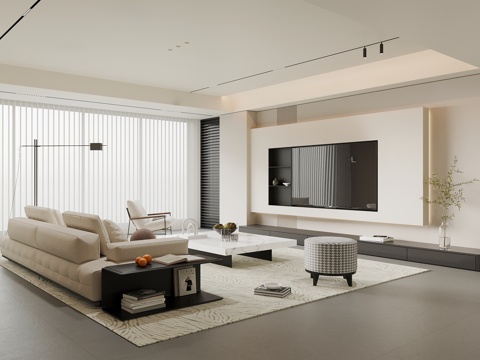 现代客厅 电视背景墙 沙发茶几组合su模型