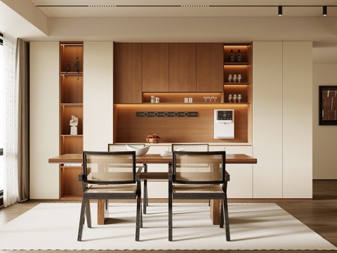  中古餐厅 餐桌椅 餐边柜3d模型 