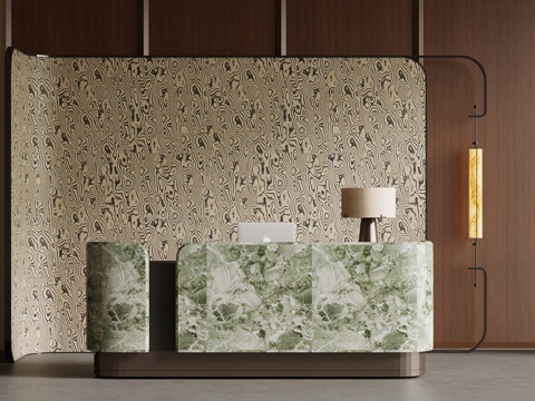 中古风吧台 接待台su模型