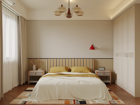  中古风卧室 双人床3d模型 