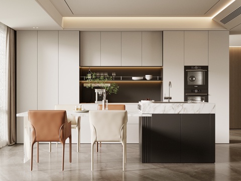  现代餐厅 餐桌椅 岛台 餐边柜3d模型 