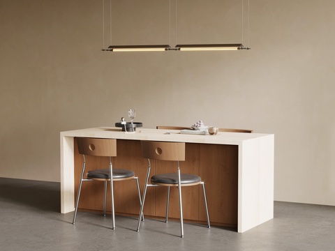 中古风中岛台 餐桌椅su模型