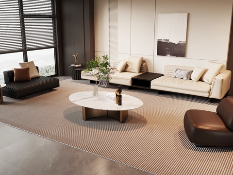 现代意式客厅 沙发茶几组su模型