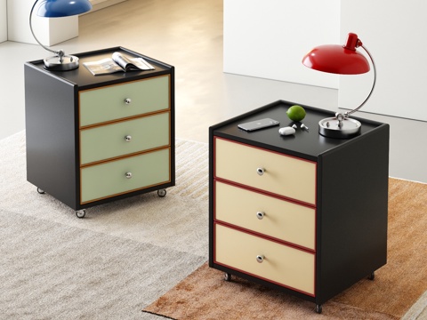  包豪斯移动床头柜 现代移动边几 多巴胺床头柜3d模型 