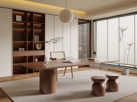  中古风书房 书桌椅 书柜3d模型 