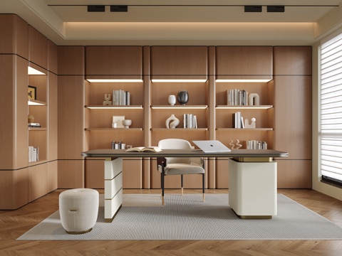 现代书房 书桌椅 书柜su模型