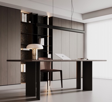 现代意式书房 书桌椅 书柜su模型