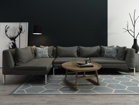  北欧沙发 茶几 装饰画3d模型 