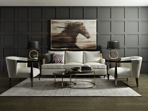  北欧沙发 茶几 装饰画 单椅3d模型 