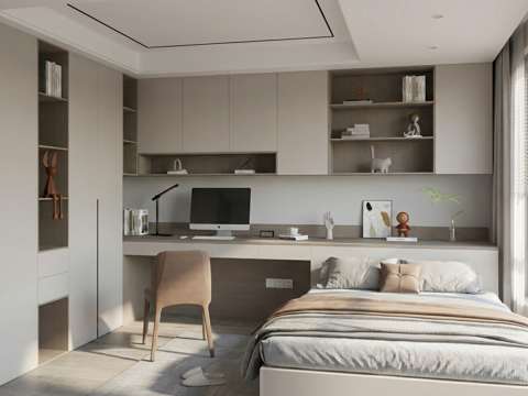 现代榻榻米卧室 多功能卧室su模型