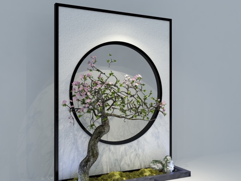  造景树 新中式隔断  圆环隔断3d模型 