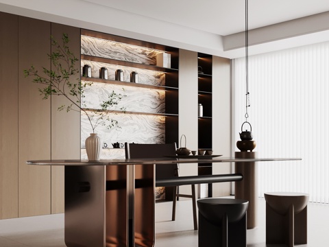  现代意式茶室 茶桌椅 茶柜3d模型 