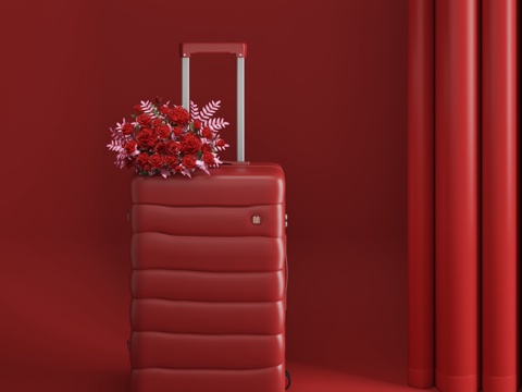  结婚行李箱场景图，行李箱新中式场景图，行李箱摆放。3d模型 