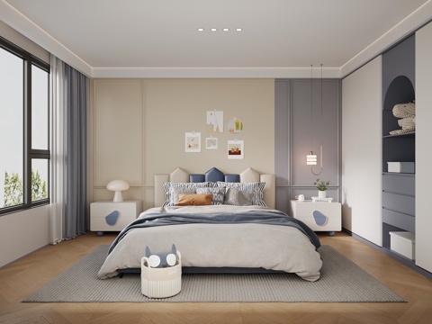  现代儿童房 男孩房 双人床 衣柜3d模型 