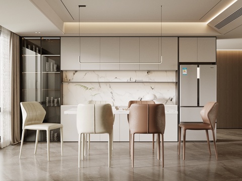 现代餐厅 餐桌椅 餐边柜 酒柜su模型