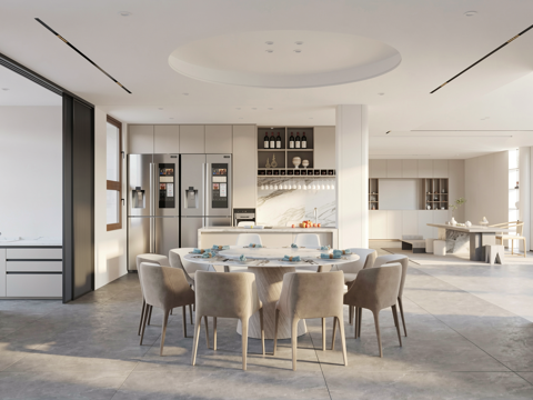 现代风格别墅餐厅茶室su模型