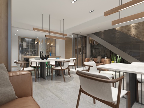  日式餐饮店 餐桌椅 吊灯 楼梯3d模型 