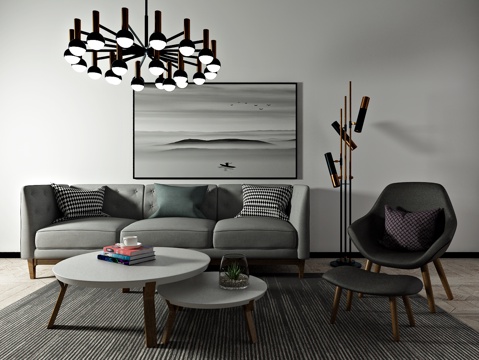  北欧沙发 茶几 单椅 装饰画 吊灯3d模型 