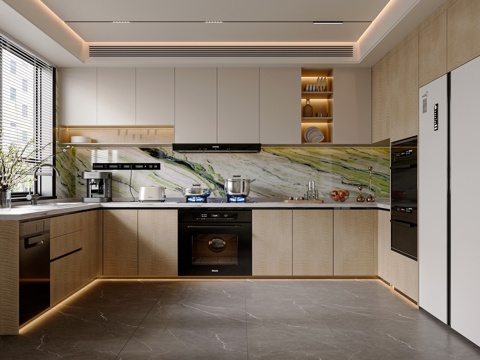  现代轻奢厨房 橱柜 厨房用品 厨房电器 厨具3d模型 