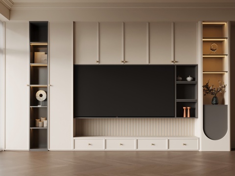 法式电视背景墙 电视柜su模型