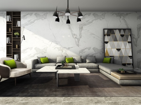  现代沙发茶几吊灯组合3d模型 