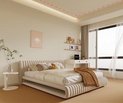  奶油风卧室3d模型 