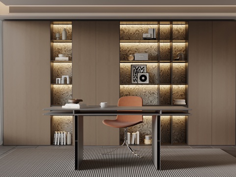  意式书房 书桌椅 书柜3d模型 