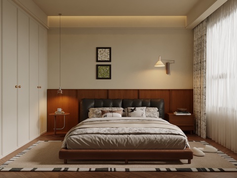 中古风卧室 床 衣柜su模型