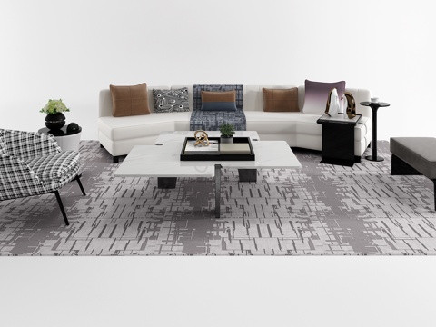  现代沙发茶几组合3d模型 