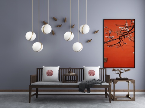  新中式禅意沙发茶几组合3d模型 