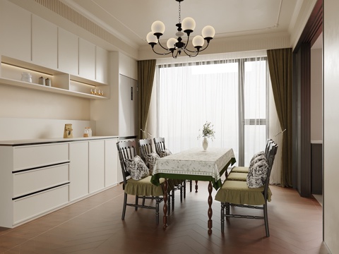 法式餐厅 餐桌椅 餐柜su模型