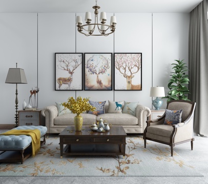  简欧沙发茶几组合3d模型 