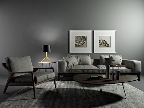  北欧沙发 茶几 装饰画 单椅3d模型 