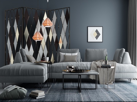  现代客厅沙发茶几组合3d模型 